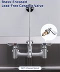 Heavy Duty Wall Mount Mop Sink Faucet With Vacuum Breaker showing chrome brass and leak-free ceramic valve, no swivel spout