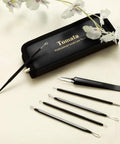 6 Piece Pimple Popper Kit With Stainless Steel Comedone Extractors shown with black textured grips and case