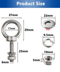 4 Pack M6 x 25mm Threaded Eyebolts With Nuts And Washers, dimensions and components shown