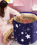 Foldable Portable Bathtub For Shower Stall Eco Friendly Soaking Tub With Insulated Layers Safe Food Grade Material woman in blue tub