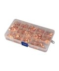 Premium 130Pcs Assortment Kit Featuring SC6-25 Copper Ring Lugs And OT Terminals For Battery Crimping Welding Connectors Heavy Duty 10A To 50A Wire Soldered Terminals That Totally Get The Job Done Right. copper lug assortment in plastic organizer box