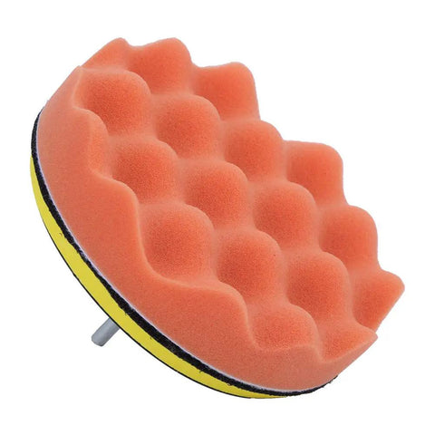 Versatile 6 Inch Sponge Polishing Buffing Pad Wheel Kit For Car Waxing Surface Cleaning And Detailing Easy To Use Durable Wool And Foam Discs, close-up view of orange sponge pad.