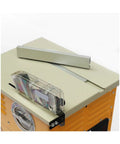 Game Changing Heavy Duty Mini Table Saw With Dust Free Build And Beefy 2300 Watt Motor Spinning At 4900 Rpm top view showing dust cover and alignment guides.
