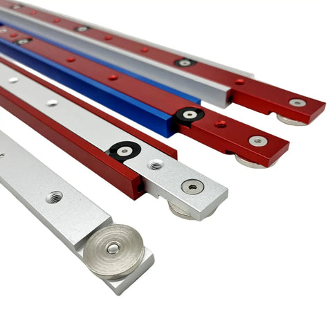 Aluminum Alloy Miter Gauge For T Slot Tracks With Smooth Slider in red and silver, heavy duty for table saws and router tables.