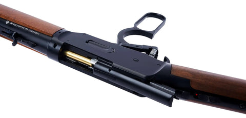 Legends Cowboy Lever Action Air Rifle with realistic lever, shell ejector, and .177 caliber BB gun performance close-up view