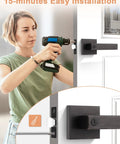 8 Pack Oil Rubbed Bronze Privacy Door Handles For Interior Doors Vintage Square Levers being installed with drill