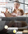 Must-Have Three Color Reading Desk Lamp With USB Charging Port, Flexible Gooseneck, Pen Holder, USB Powered For College Dorm Rooms And Home Office, Black Finish, Your Ultimate Study Buddy For Reading And Late Night Projects with eye-protection feature displayed by lamp on desk.