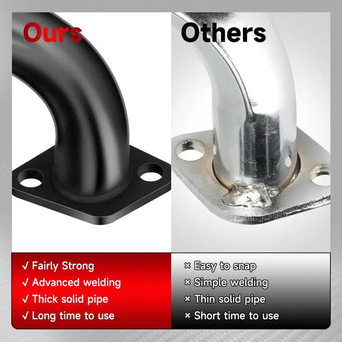 Comparison of black Beast Mini Bike Exhaust Pipe Kit Direct Fit For Predator SixPointFiveHP and a competitor's silver exhaust pipe.