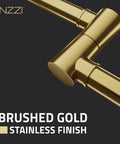 Close-up of brushed gold finish on Wall Mount Pot Filler Faucet With 24 Inch Reach Pro Grade Dual Swivel Joints And Twin Handles.