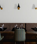 Traditional Classic Leather Texture Vinyl Wallpaper Durable Type Two Commercial Wallcovering in a restaurant setting.