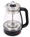 Straight Up Heavy Duty One Liter Borosilicate Glass Electric Kettle And Tea Boiler With Two Hour Keep Warm Feature, showing sleek design and controls.