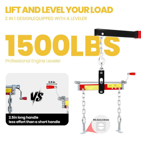 Heavy Duty 2 Ton Engine Hoist With Retractable Telescopic Boom And Six Rolling Caster Wheels Portable Hydraulic Cherry Picker Knuckle Saving Rig For Auto Repair with leveler and lifting chains.
