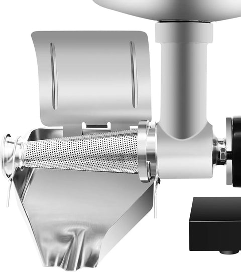 Heavy Duty Electric Tomato Strainer 450W Stainless Steel Sauce Maker with large funnel and filter for food processing.