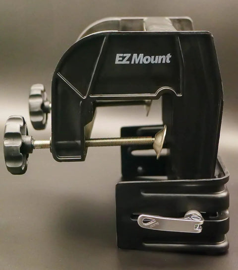 Side view of black clamp-on Universal Trolling Motor Mount For Jon Boats Bow Installation, fits gunnels under three inches.