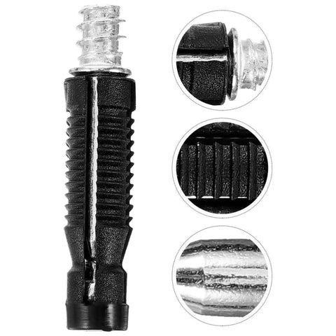 100 Piece Cam Lock Fittings With Invisible Hardware Self Tapping Cabinet Connectors And Nylon Wood Dowel Plugs, close-up of black steel connector.