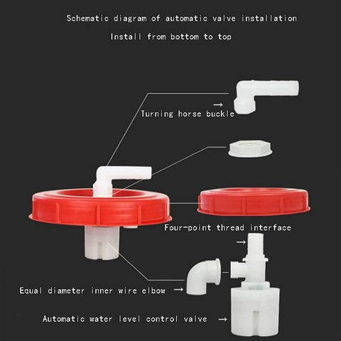 Installation diagram of automatic valve for Food Grade Water Storage Tank 340L Plastic Storage Barrel components.
