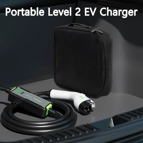 Level 2 EV Charger 40A 240V Portable J1772 With 21 Ft Cable And NEMA 14 50 Plug in trunk with carrying case