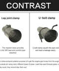 Top Tier 2.5 Inch Lap Joint Band Clamp For Exhaust Systems 304 Stainless Steel Pipe Connector shown with U-bolt clamp for comparison.