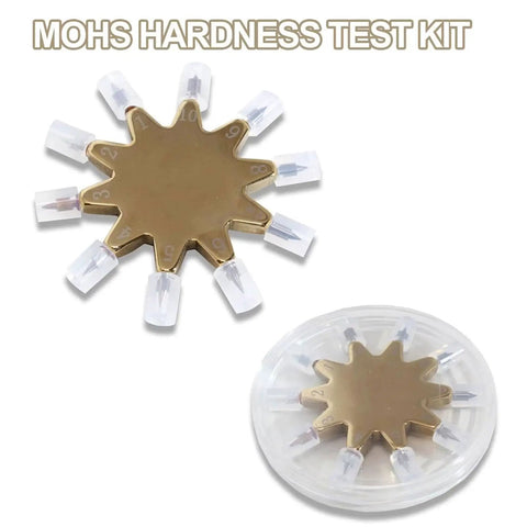 Pro Grade Mohs Hardness Test Kit With 1 To 10 Scratch Testers And Gold Ten Point Star Grip For Easy Identification Of Gemstones Jade Jewelry And Rocks Durable Picks For Quick Accurate Mineral Testing At Home Or In The Lab.
