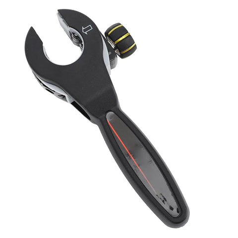 Pro Grade Heavy Duty Pipe Cutter With Premium Steel Ball Thrust Bearing, black handle, ideal for copper and aluminum piping.