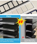 Comparison of Badass Heavy Duty Seven Layer Gondola Shelving Rack For Neighborhood Convenience Stores And Groceries Rock Solid Gray Metal Display Stand with guardrails vs others without.