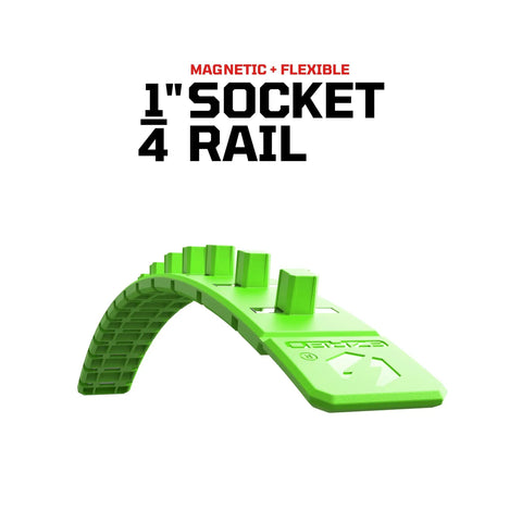 Tough As Nails Flexible Magnetic Socket Holder Rail That Bends Any Which Way And Locks Your 1/4 Inch Drives Tight To Steel Tops For Sweet Garage Organization In Bright Green