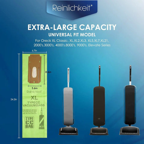 Diagram showing Eight Pack Of Vacuum Bags For XL Upright Vacuums Compatible With XL7 XL21 And 2000s 3000s 4000s 8000s 9000s Series