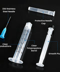 32 Pack 3ML Syringes Equipped With 23 Gauge 1 Inch Luer Lock Tips For Lab Supplies And Daily Liquid Dispensing Tasks, showing clear barrel and needle.