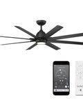66 Inch Outdoor Ceiling Fan With Integrated Led Lighting And Wireless Remote Matte Black installed with remote and smartphone control.
