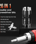 Ratcheting Screwdriver Set 26 In 1 With Double Ended CRV Bits Magnetic Demagnetizer showing bits and handle detail