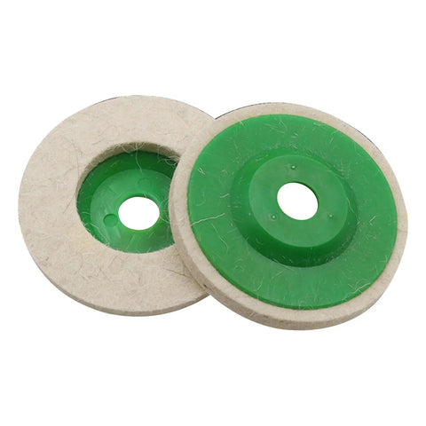 Get Your Gear Ready With These Six Premium Wool Felt Polishing Wheel Discs Perfect For 95 Or 100 Angle Grinders And Crushing Metal Marble Or Brass Like A Boss In Workshops Without Burning Out - 95mm felt discs with green backing.
