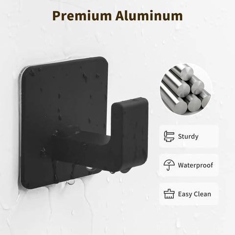 Heavy Duty Matte Black Self Adhesive Hooks Two Pack Square Aluminum Alloy Wall Mounted Rust Proof Bathroom Kitchen Towel Hangers Way Stronger Than Cheap Adhesive Tape Just Peel And Go