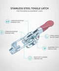 Heavy Duty Spring Loaded Toggle Latch, stainless steel, spring-loaded, adjustable, for securing toolbox lids and cabinet doors.