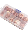 Killer Flat Copper Washers Complete Set With Nuts And Bolts For Sump Plug Seals Engine Repair Heat Resistant Universal Fit Fits M8 To M14 Sizes Fixing Leaks Critical Sealing Parts Easy Install Best Quality Copper For Great Reliability Now, copper washer kit in organizer