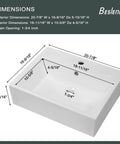 Wall Mounted Vessel Sink for Bathrooms, 20 by 18 Inch Rectangle White Porcelain Ceramic Vessel Sink With Faucet Hole and Overflow