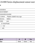 CESI-S1000ET displacement sensor user manual with technical parameters and wiring diagram for incremental encoder. Includes 5V supply.