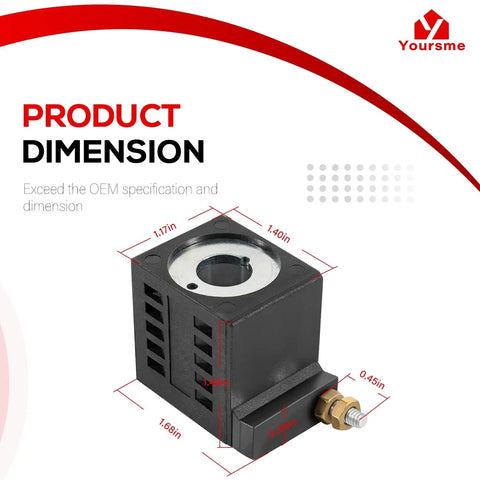 Product dimension diagram of 12V DC Solenoid Coil 16W With 8-32 Male Stud Brass Nuts For Hydraulic Power Unit Lift Dump