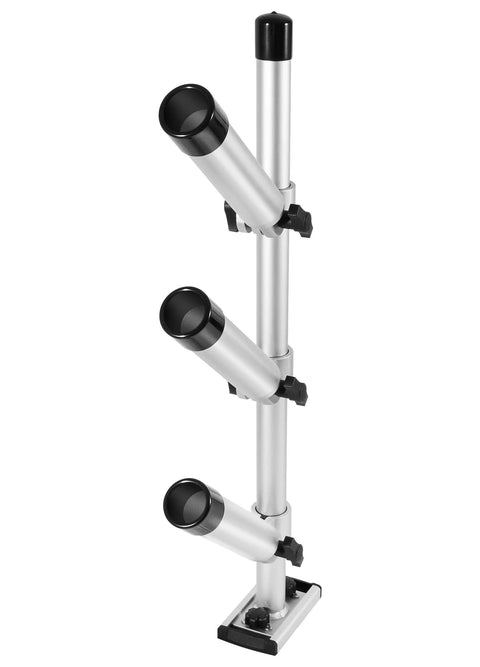 Heavy-Duty Triple Rod Tree For Boats, 3 Aluminum Rod Holders With 360 Degree Swivel And 180 Degree Tilt, Gunnel Track Mount Trolling Rack - Fits Kayaks, Fishing Boats, And Small Vessels. Three aluminum rod holders on track mount