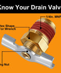 Six Piece Drainage Valve With Wing Nut Handle For 1/4 NPT Inlet, Brass Wing Style Tank Drain Cock Close-up