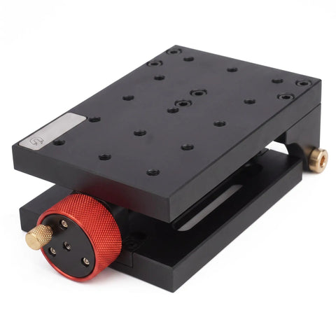Heavy Duty Manual Pivot Angle Platform With Zero To Ninety Degree Smooth Tilt Base Locked Tight Anodized Aluminum Build, black with red knob.