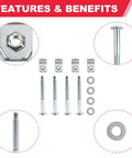 Heavy Duty Truck Bed Mounting Hardware Kit Built Bad To The Bone For A Smooth Install And Rust Resistant Coating Direct Factory Replacement For Ford F250 F350 No Sweat Guaranteed, showing bolts, nuts, and washers.