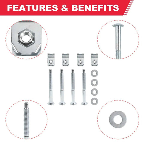 Heavy Duty Truck Bed Mounting Hardware Kit Built Bad To The Bone For A Smooth Install And Rust Resistant Coating Direct Factory Replacement For Ford F250 F350 No Sweat Guaranteed, showing bolts, nuts, and washers.