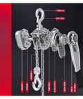 Super Rugged Stainless Steel Electric Hoist Crane With 304 Grade Build And Serious Lifting Power For Half Ton Loads Up To Twelve Meter Heights - close-up of internal parts and chain.