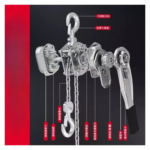 Super Rugged Stainless Steel Electric Hoist Crane With 304 Grade Build And Serious Lifting Power For Half Ton Loads Up To Twelve Meter Heights - close-up of internal parts and chain.