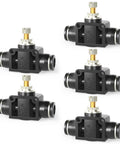 Pack of five inline pneumatic air flow control valve with push to connect fittings for low speed cylinders, durable plastic copper