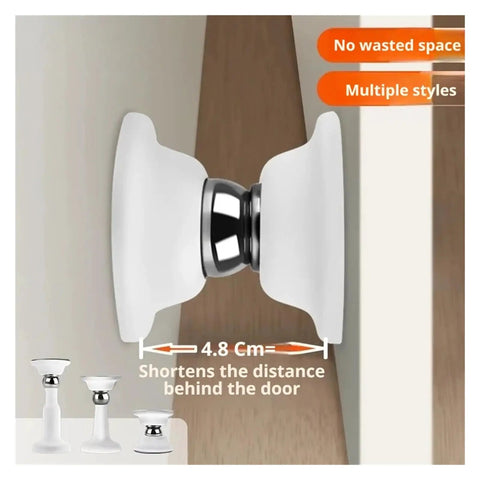 Silicone Magnetic Door Stopper That Holds Strong And Silent With Anti Collision Features For A Quiet Home Setup Gray Color Perfect For Hotels, detail view showing 4.8 cm distance behind door.