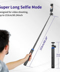 Person using 62 Inch Extendable Selfie Stick Tripod For GoPro And Osmo Pocket 3 with 360 Degree Ball Head for long-distance selfies.