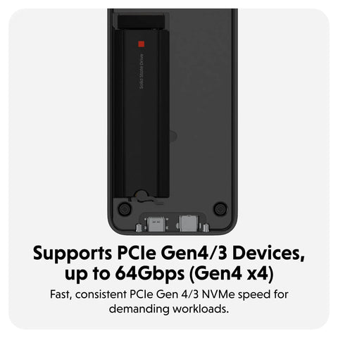 Tool Free USB4 NVMe SSD Enclosure Pushing Straight Up 80Gbps Speeds With Thunderbolt 5 Compatibility showing interior with PCIe connection.