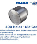 Water Breaker Nozzle With 400 Tiny Holes For Greenhouse And Nurseryman, Fast Full Flow Watering, Gentle Shower That Will Not Damage Or Flatten Plants, Handcrafted Heavy Duty Aluminum, Made In The USA, Silver displayed with text
