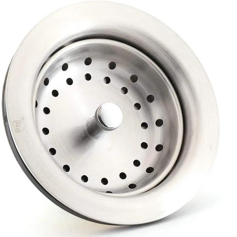 Close-up of a stainless steel strainer basket from the Three And A Half Inch Kitchen Sink Drain Assembly With Strainer Basket And Stopper All Stainless Steel Drain Kit Built To Last Rustproof Fits Most American Sinks Easy Install.